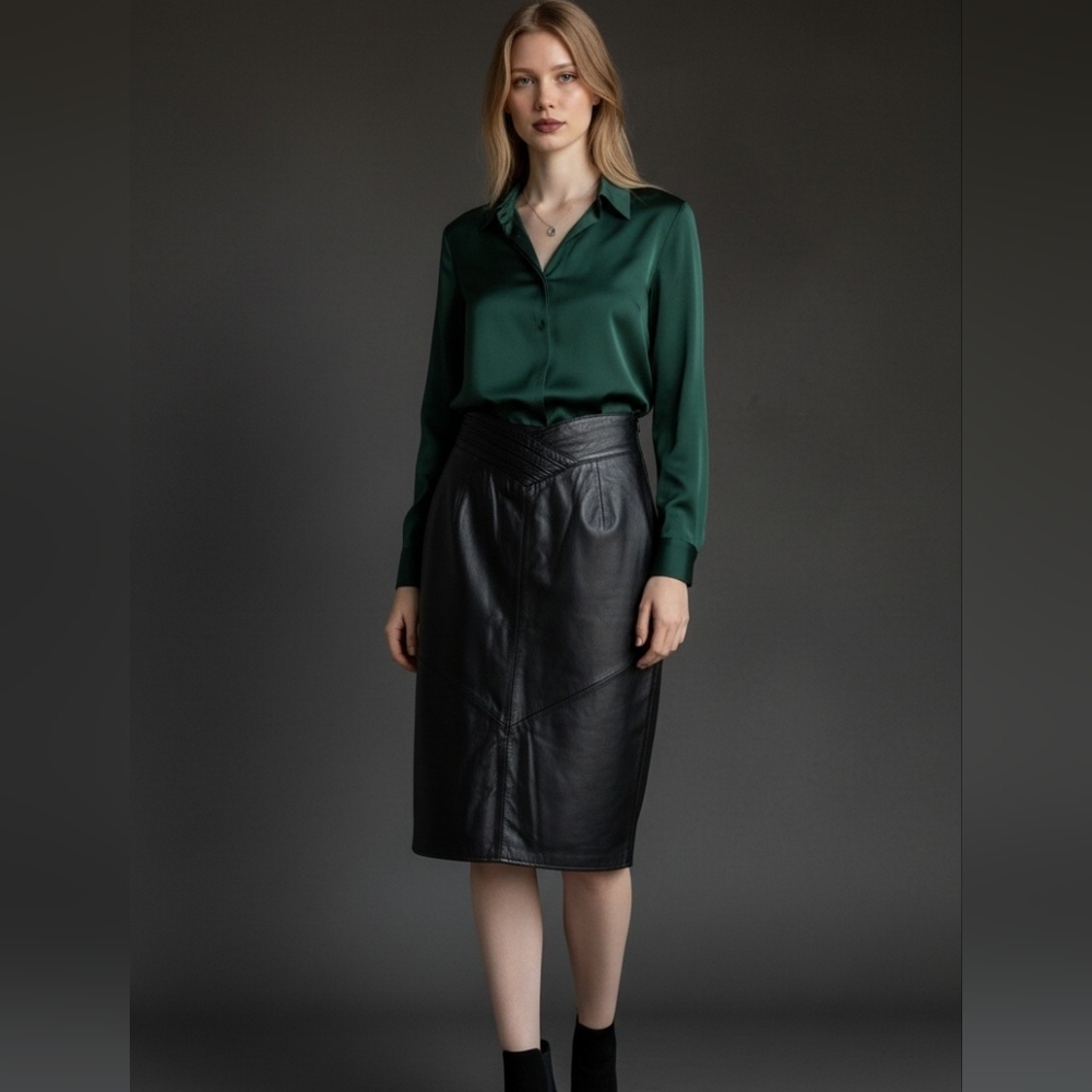 Danier Vintage Black Leather Skirt Size 8